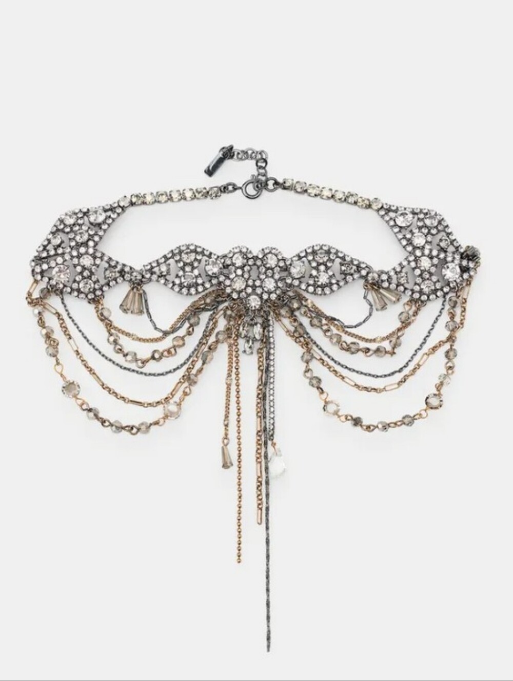 Zara Combination Chain And Rhinestone Choker Necklace - Silver & Gold